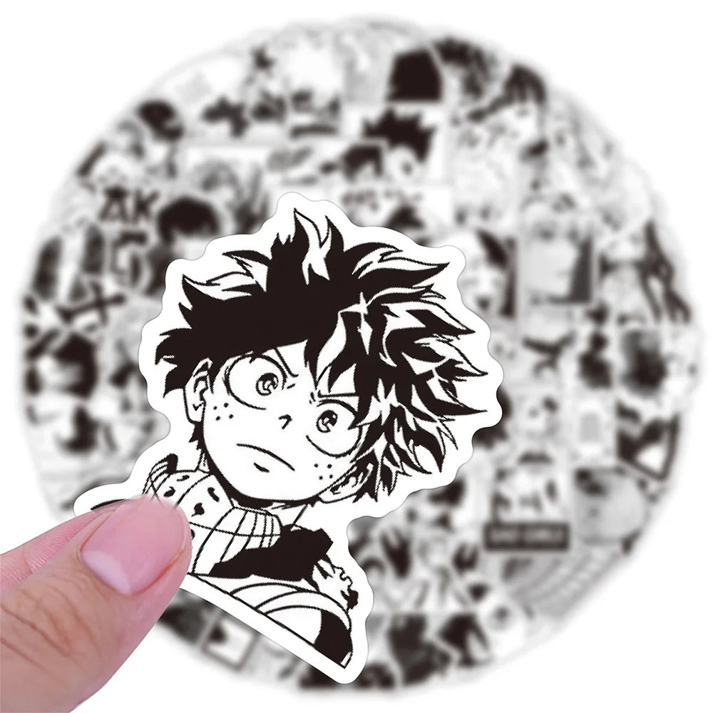10/30/50/100PCS Mix Black White Anime Stickers Decoration Suitcase Scrapbooking Laptop Phone Stationery Cool Manga Sticker Toys