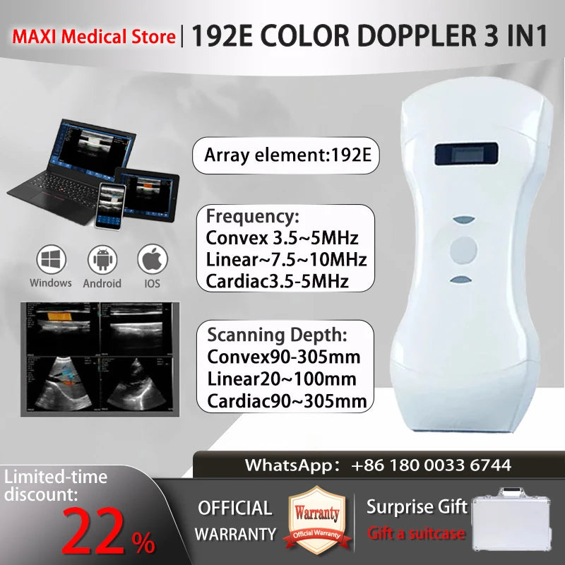 Portable WIFI Ultrasound Scanner Machine Wireless Ultrasound Probe Scanner Machine Support iOS Android Windows Free Suitcase