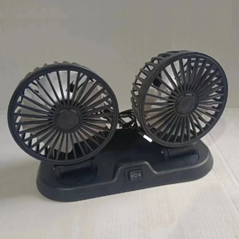 Multi-Voltage Car Fan | Dual Head USB Cooler | 2-Speed Adjustable | Auto Air Ventilation | 5V/12V/24V Compatible