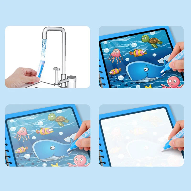 1Set Magic Water Drawing Book for Kids Reusable Water Coloring Book with Pen No Mess Painting Pad Early Educational Learning ZYF