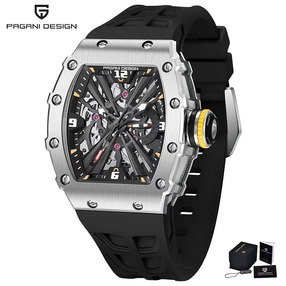 2026 New PAGANI DESIGN Men's Quartz Watches VH65 Skeleton Dial 100M Waterproof Sport Rectangle Sapphire Glass Watch for Men