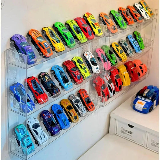 3 Layer Acrylic Wall Mount Display Case for Hot Wheels,3-Tier Organizer Shelf Holds 27 Toy Cars,1:64 Diecast Car Storage Shelf