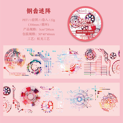 50mm * 2m Gear Fantasy Series Punk Cyberpunk Style PET Stickers Creative Handbook DIY Handmade Scrapbook Aesthetic Stickers