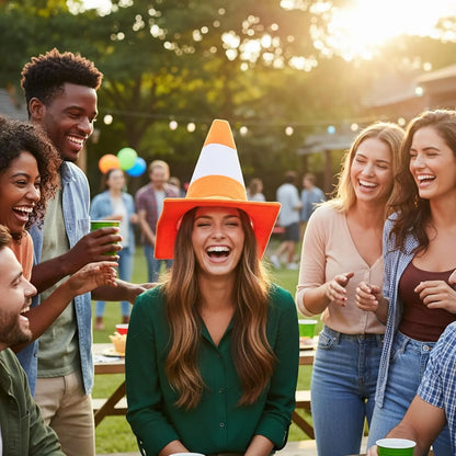 Adult Orange Traffic Cone Hat Funny Road Construction Cone Costume Headwear  for Halloween Party Cosplay Event Novelty Accessory