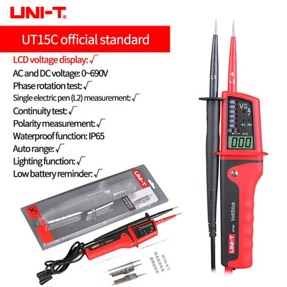 UNI-T Digital Voltmeter Tester UT18B UT18D AC DC Voltage Continunity  690V LCD Display 3 Phase Sequence RCD Electrical Tester