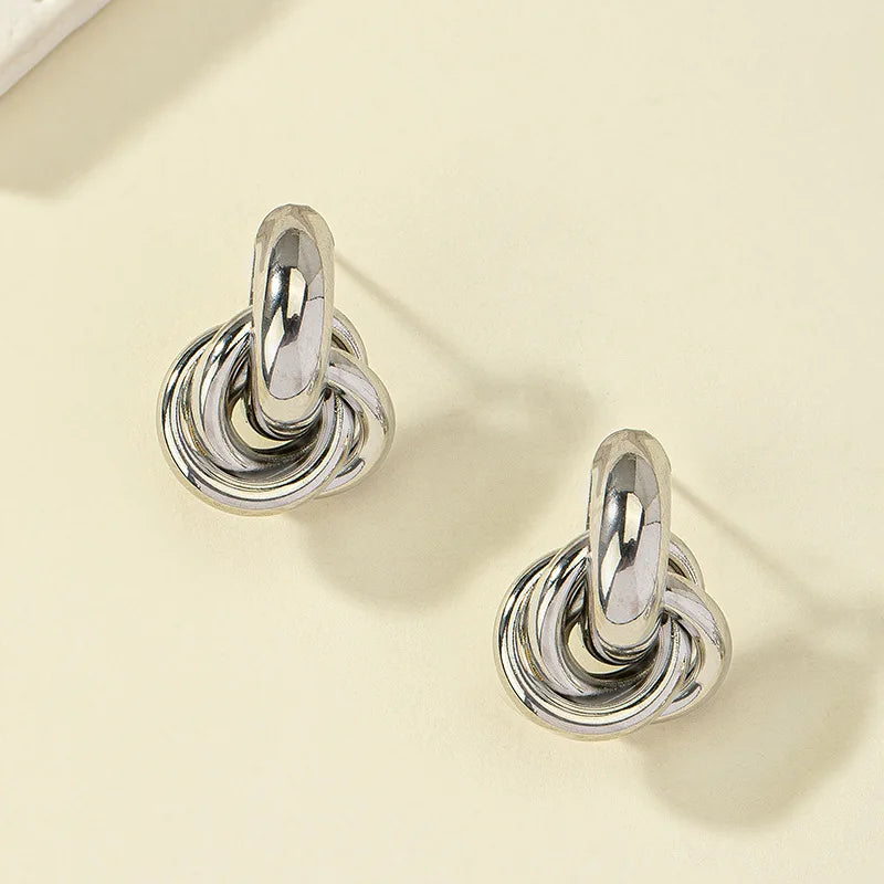 Gold SIlver Color Knot Hoop Earring For Women Shiny Plating Trendy Earring Stud Cute Daily Wear Jewelry