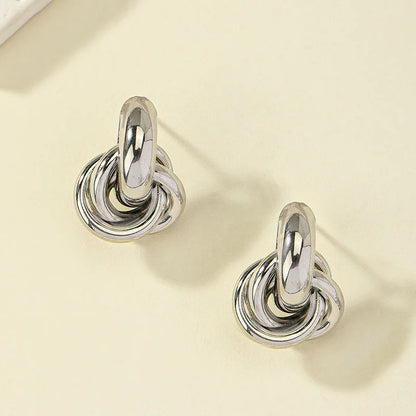 Gold SIlver Color Knot Hoop Earring For Women Shiny Plating Trendy Earring Stud Cute Daily Wear Jewelry