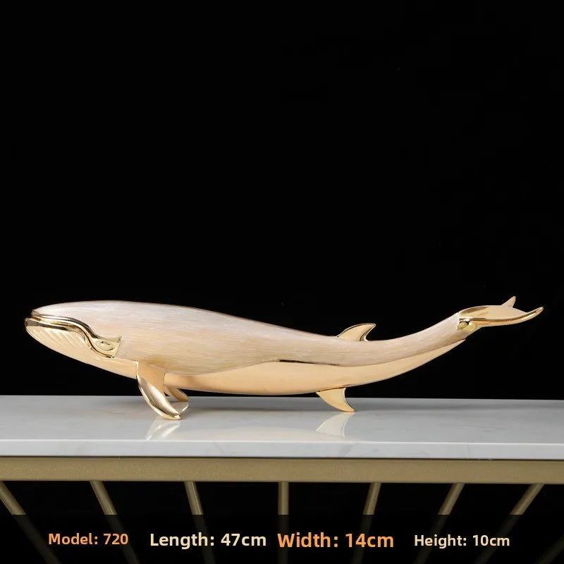 Luxury Enamel Whale Sculpture Alloy Material Animal Model Statue Modern Living Room Office Desktop Wine Rack Home Decor Craft