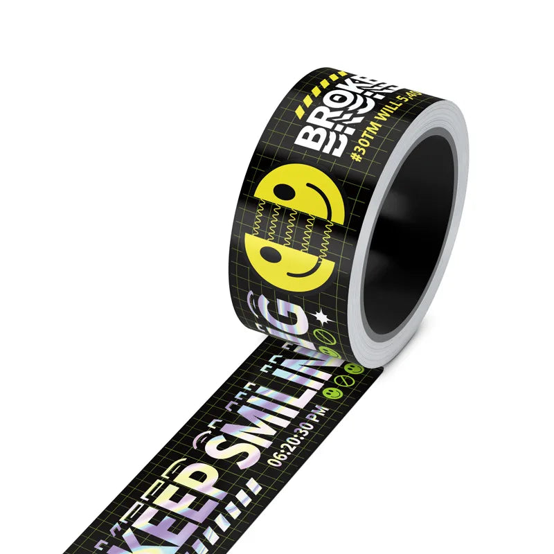 Little Yellow Cute Roll-packed Cartoon Waterproof PVC Sticker Tape Long Warning Trendy Brand Sticker 5 Meters Per Roll