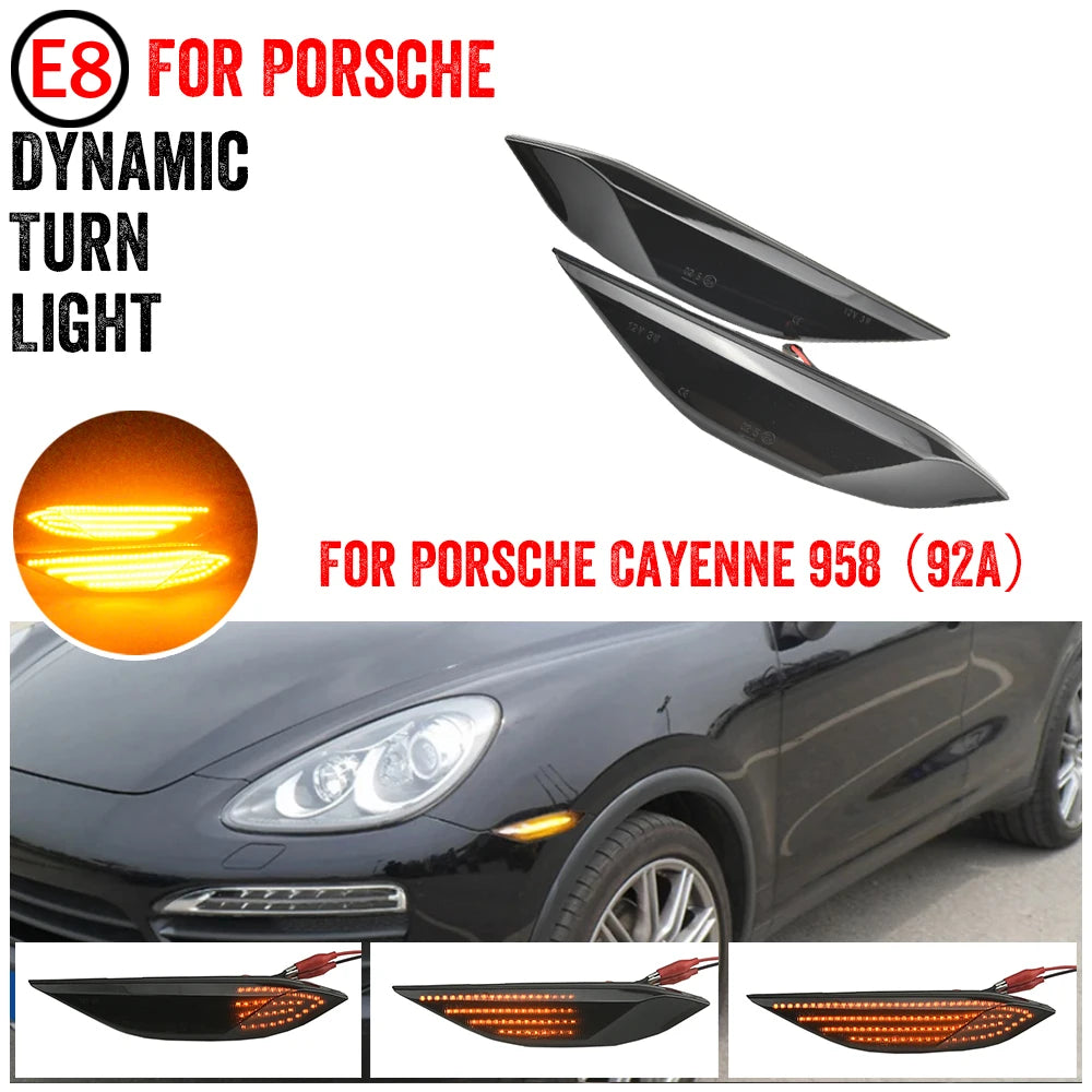 Fit For Porsche Cayenne 958 92A 2010- 2014 2pcs LED Dynamic Amber Turn Signal Light Side Fender Marker Lamp PO2555102