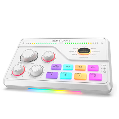 FIFINE SC8 Audio Mixer with RGB Lighting & Voice Changer, XLR Mic Preamp, 3 EQ Modes, Plug & Play for Gaming/Streaming/Podcast