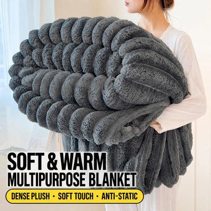 Thick Warm Wide Striped Flannel Blanket Solid Color Soft Fluffy Plush Throws for Sofa Bed Office Travel Multifunctional Blanket