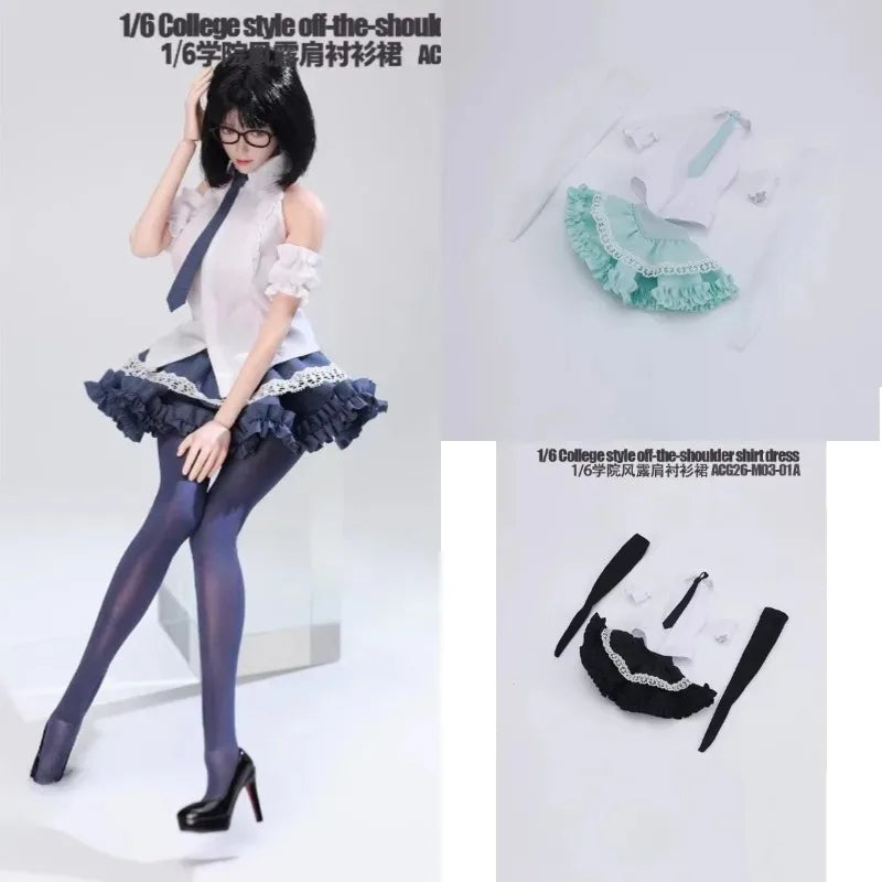 ACG26-M03-01 1/6 Scale Female Off Shoulder Shirt Skirt Set Clothes Model for 12'' Soldier Action Figures Body Dolls Decor