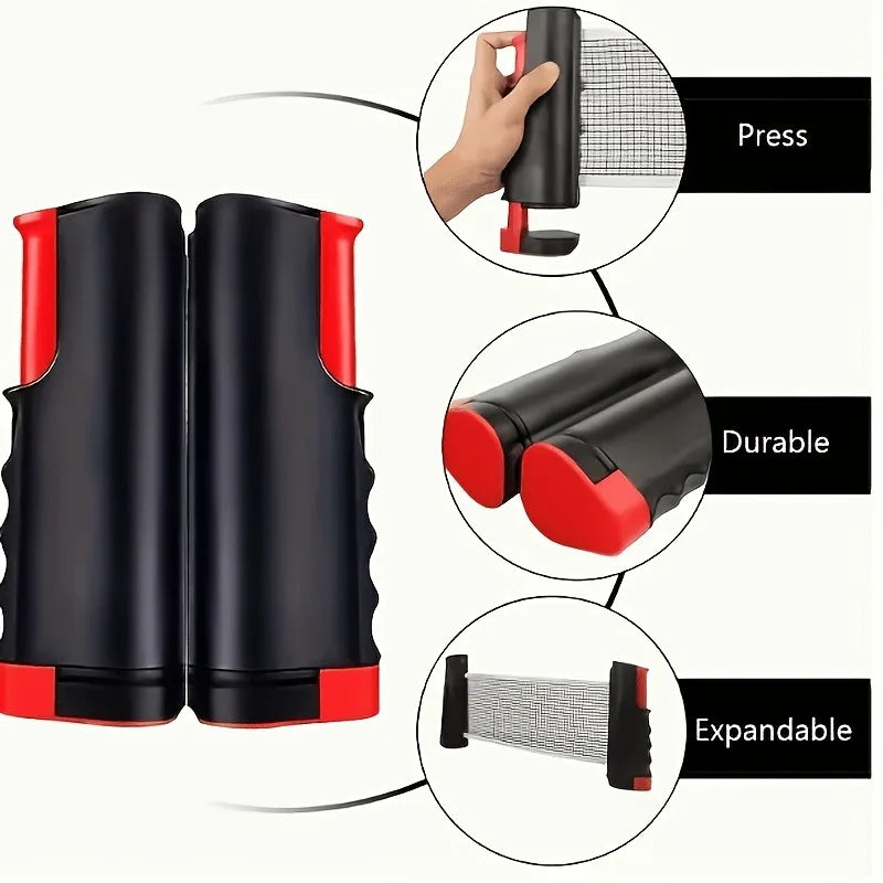 Stretchable Table Tennis Net Set, Portable Table Tennis Training Set, Including Stretchable Net, 2 Rackets, 3 Balls and Sports D