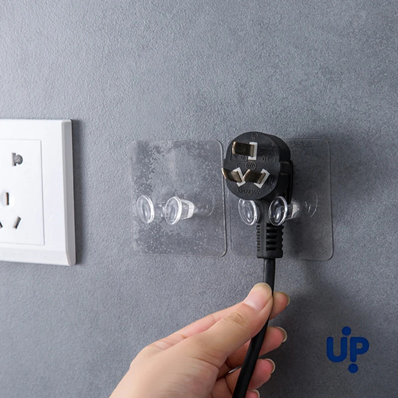 20PCS Hook Power Plug Bracket Tidy Hanging Rack PVC Wall Hook Strong Adhesion Seamless Transparent Waterproof Kitchen Bathroo
