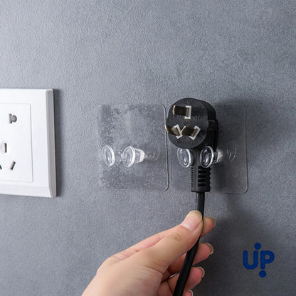 20PCS Hook Power Plug Bracket Tidy Hanging Rack PVC Wall Hook Strong Adhesion Seamless Transparent Waterproof Kitchen Bathroo