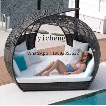 ABB  outdoor rattan bed round bed recliner Internet celebrity bed and breakfast garden hotel villa courtyard sofa