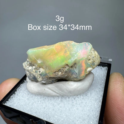 Natural Rare Colorful Ethiopia Opal (No Need Water) Gem Mineral Specimen Box Size:34X34mm (Need Lighting) Sunlight Best