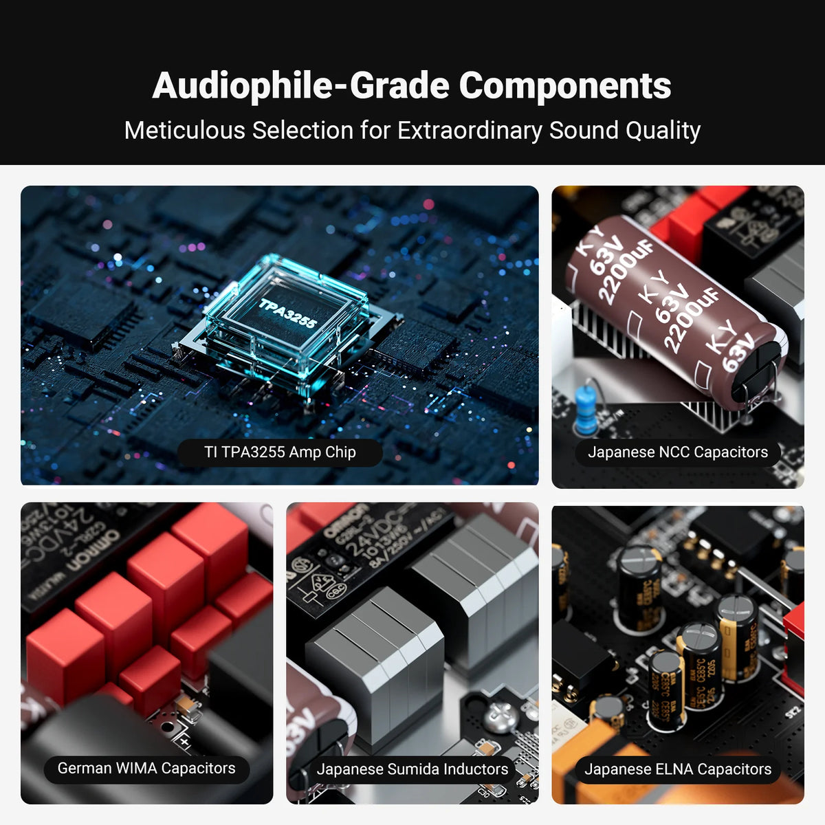 Fosi Audio ZA3 Stereo Power Amplifier TPA3255 Class D HiFi Audio Amp for Passive Bookshelf Speaker With XLR/RCA/Balanced Input