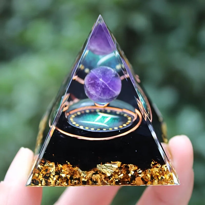 Twelve Zodiac Signs Orgone Pyramid with Amethyst for Home Decoration Unique Gift Idea for Family And Friends