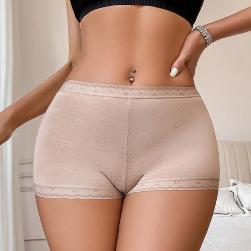 3Pcs/Set Ice Silk Boyshort Women Low Waist Panties Female Underpants Solid Color Lace Underwear Sexy Lingerie M-XL Boyshorts