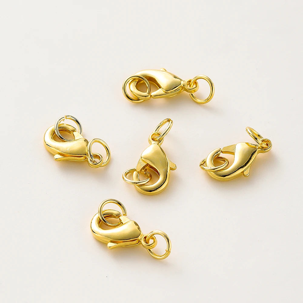 10Pcs 14K/18K Gold Color Plated Lobster Clasps With Open Jump Rings End Connectors DIY Findings Set for Bracelet Jewelry Making