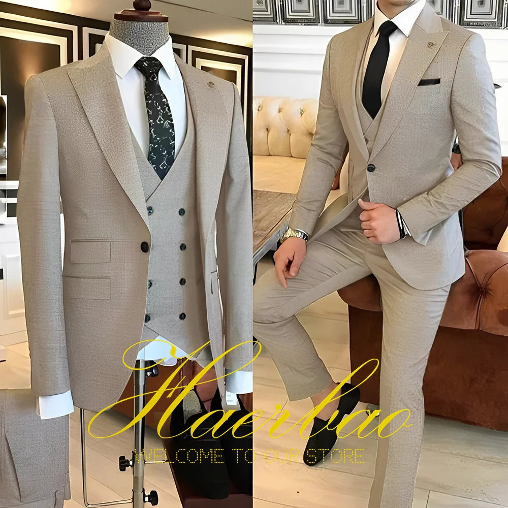 Navy Blue Men's Suit Business Workwear Formal Party Tuxedo Groom Wedding (Jacket Vest Pants) 3-piece Set 2023 Customized