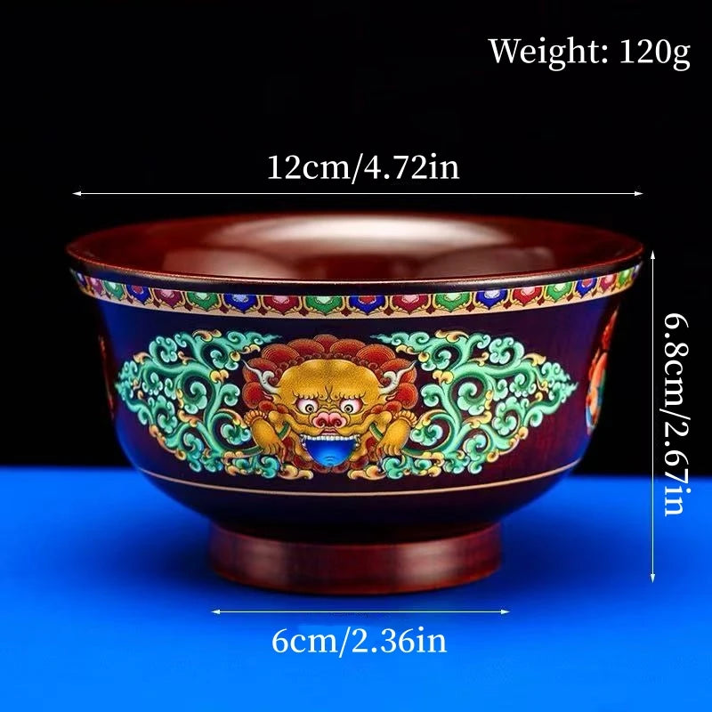 Tibetan-Style Solid Wood Dark-Colored Tsampa Bowl,Auspicious Wooden Butter Tea Bowls,Handicraft Holy Water Bowl Buddhist Item