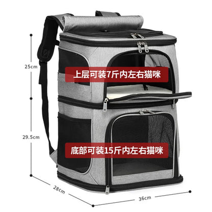 Pet Supplies Large Capacity Double Layer Pet Bag Easy to Put Two Cat Backpacks Foldable Oxford Cloth Dog Bag