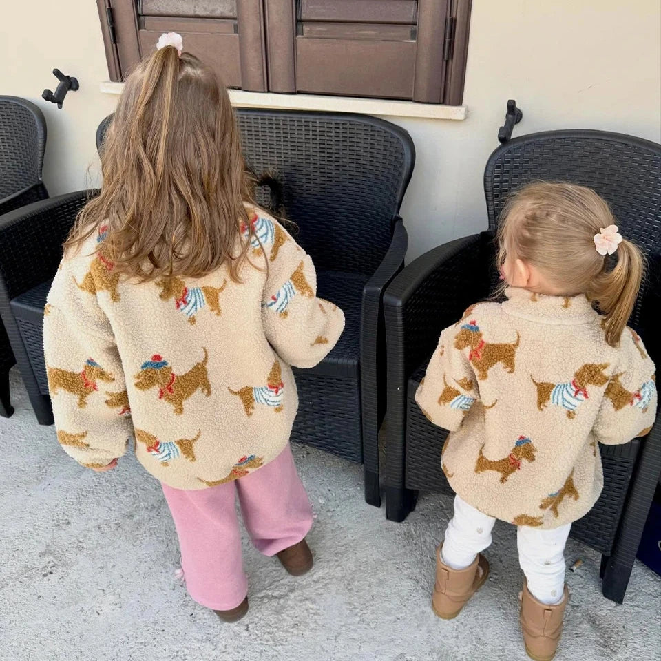 2026 KS Autumn Winter Baby Girls Boys Lambswool Jackets Boys Embroidery Cartoon Outerwear Kids Clothes Children's Coats 1-9Yrs