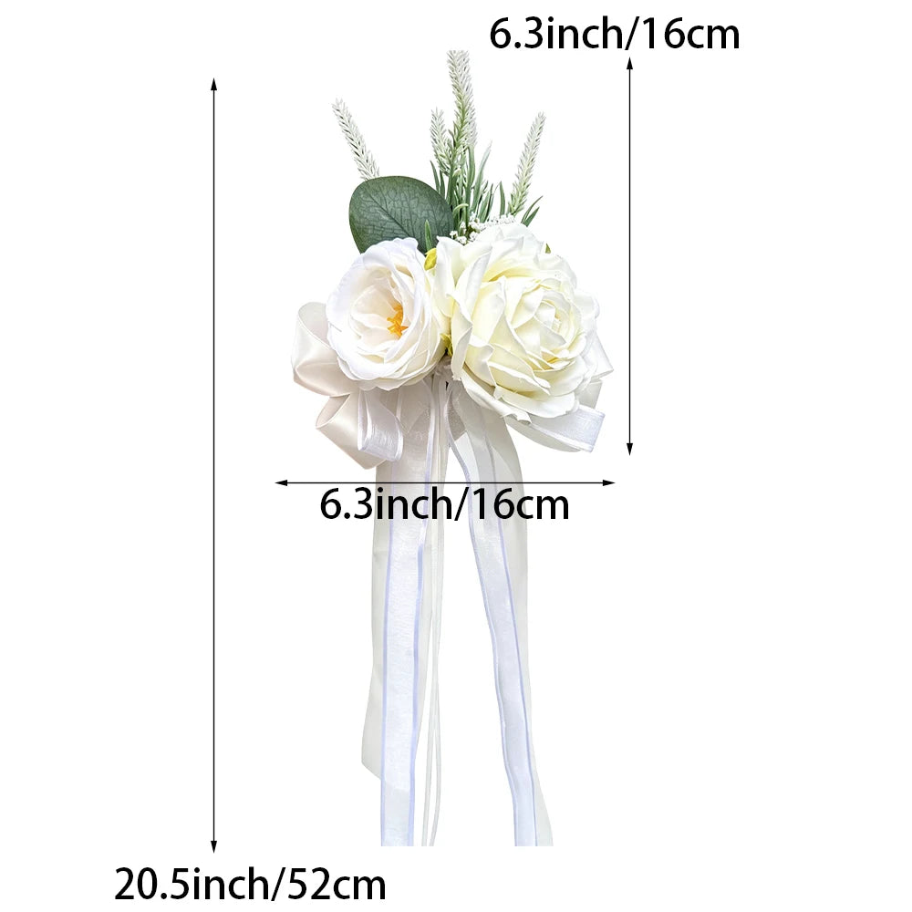 2pcs Artificial Rose Decor Flower with Suction Cup for Wedding Car Rearview Mirror Decor Ceremony Chair Back Floral Reception