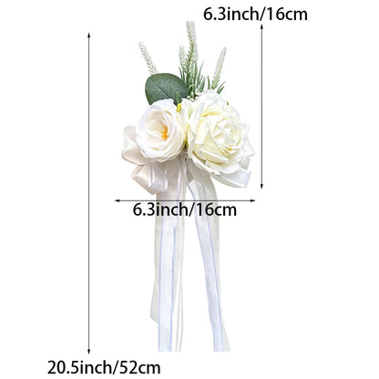 2pcs Artificial Rose Decor Flower with Suction Cup for Wedding Car Rearview Mirror Decor Ceremony Chair Back Floral Reception