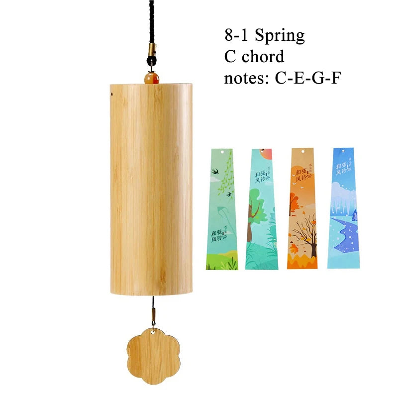 Hluru Bamboo Windchime Furin Wind Chime 8 Notes Rod Chord Crafted Bell for Outdoor Garden Decor Patio Home Zen Decoration