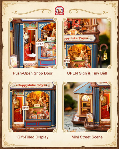 ROKR Happyduke Toys Shop DIY Miniature House Kit Tiny Home Kinetic Model Building Kits  for Home Decor Christmas for Adults