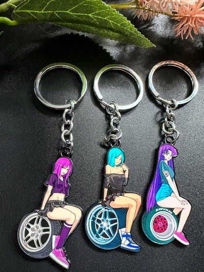 JDM Style Key Chain Sexy Girl 3D Metal Zinc Alloy Keychain Holder Car Motorcycle Key Ring Pendant Wheel Auto Accessories Gift