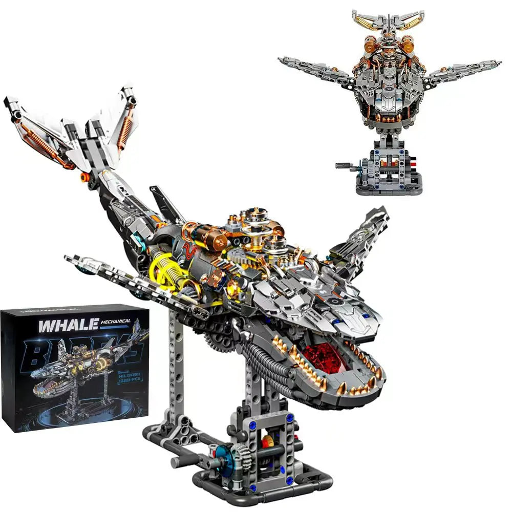 FUNXINEE 1388Pcs Ocean Life Mechanical Whale Blocks With Light Power Module Bionic Motion Creative Ornament MOC Gift Box