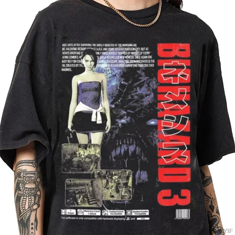 Resident Evil 2 Leon Claire Rpd Station Acid Wash Oversized Cotton T Shirt 2026 Horror Game Graphic Tee for Men Women