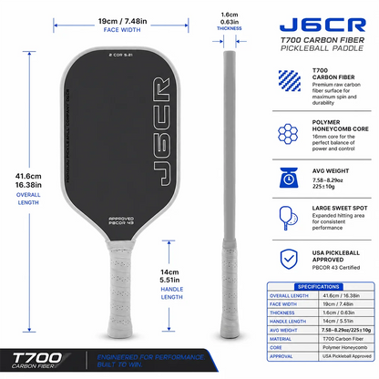 J6CR Pickleball Paddle CFC Carbon Fiber Foam Core Dynamic PowerFlex Rough Surface Power Rebound 5th Gen USAPA Approved