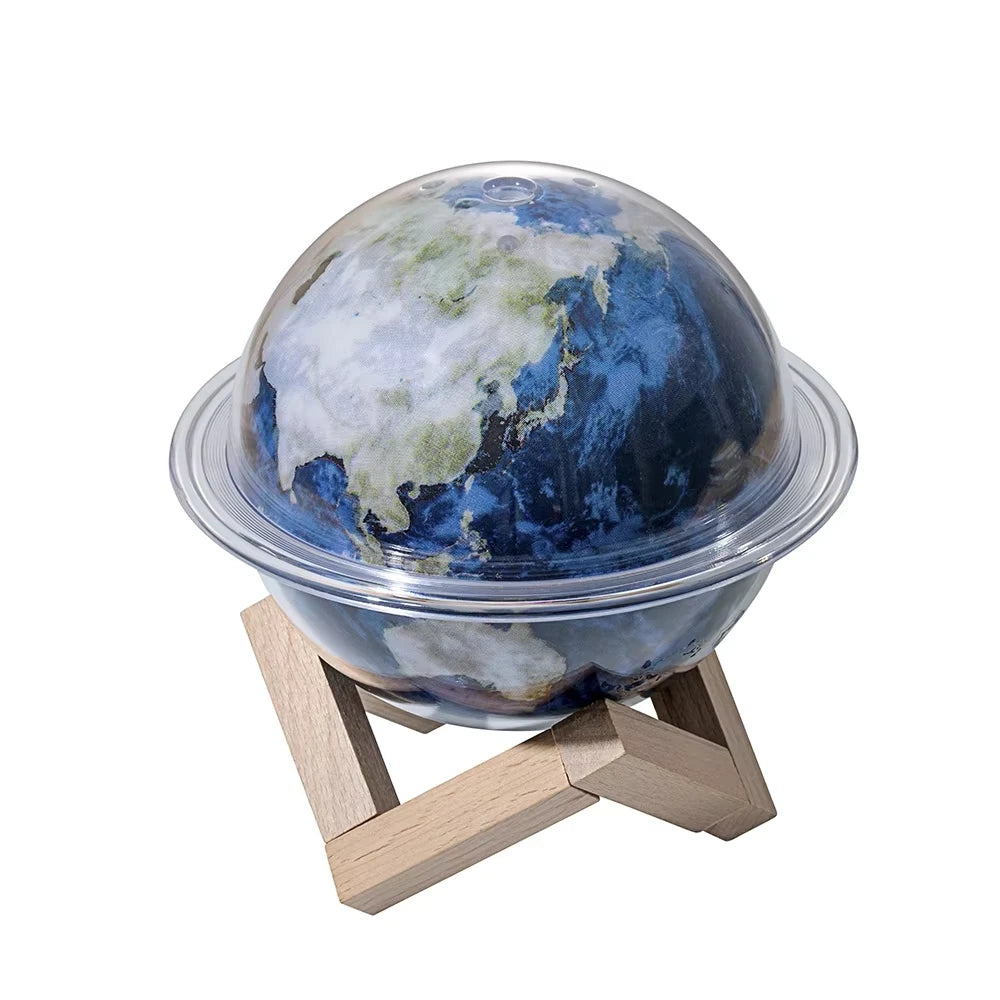 Creative Planet USB Humidifier with Colorful LED Lights,330ml Aromatherapy Diffuser,Silent Desktop Decor Wooden Base,USB Powered