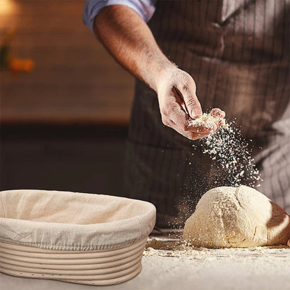 LMETJMA Bread Proofing Basket Round Oval Long Banneton Rattan Bread  Dough Proofing Proving Rattan Basket with Linen Liner Cloth