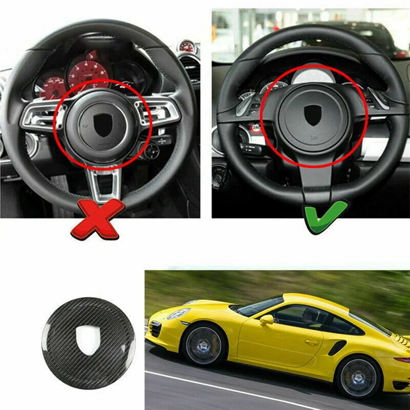 ABTC-Real Carbon Fiber Steering Wheel Rings Logo Trim Cover Stickers For 911 Panamera Cayenne Boxster 2008-2016 Parts Bl