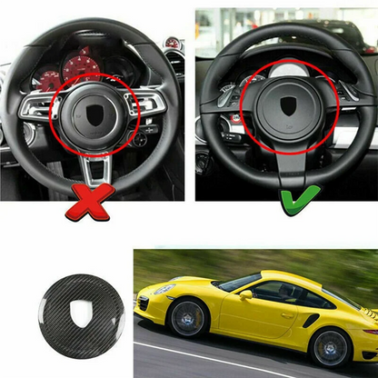 ABTC-Real Carbon Fiber Steering Wheel Rings Logo Trim Cover Stickers For 911 Panamera Cayenne Boxster 2008-2016 Parts Bl