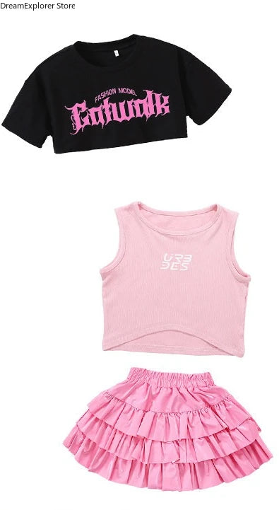 Girls K-pop Crop Top Street Dance Tiered Skirt Cargo Pants Children Costume Kids Hip Hop Streetwear Jazz Girl Group Clothes Sets