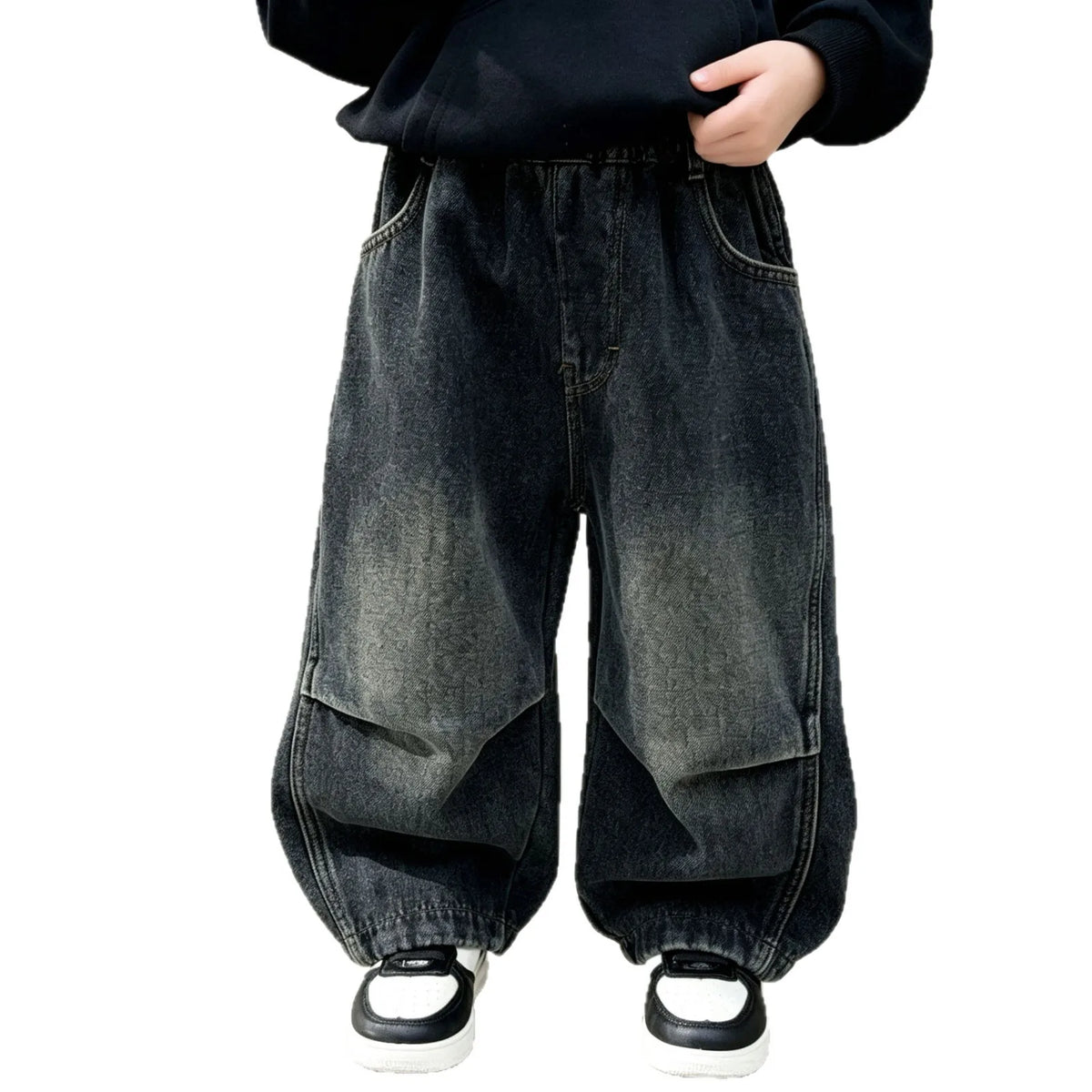 RAISE 2026 Autumn Kids Boys Jeans 2-10Yrs Boys Solid Loose Straight Pants Loose Elastic Waist Children Boys Spliced Denim Pants