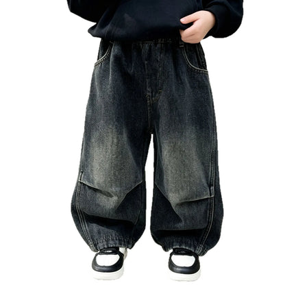 RAISE 2026 Autumn Kids Boys Jeans 2-10Yrs Boys Solid Loose Straight Pants Loose Elastic Waist Children Boys Spliced Denim Pants