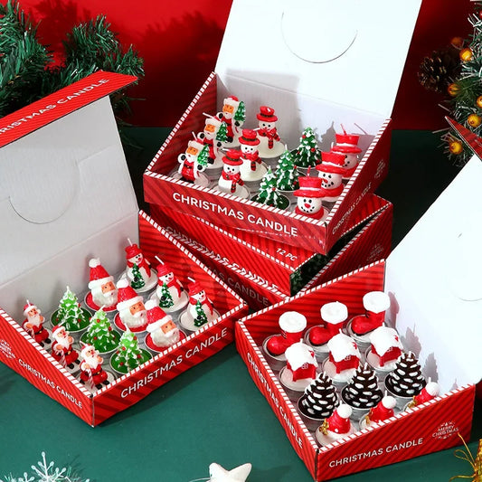 12PCS set Christmas candles, Santa Claus, Tree, Snowman, Carnival, Romantic ornaments, candlelight dinner, Christmas painted