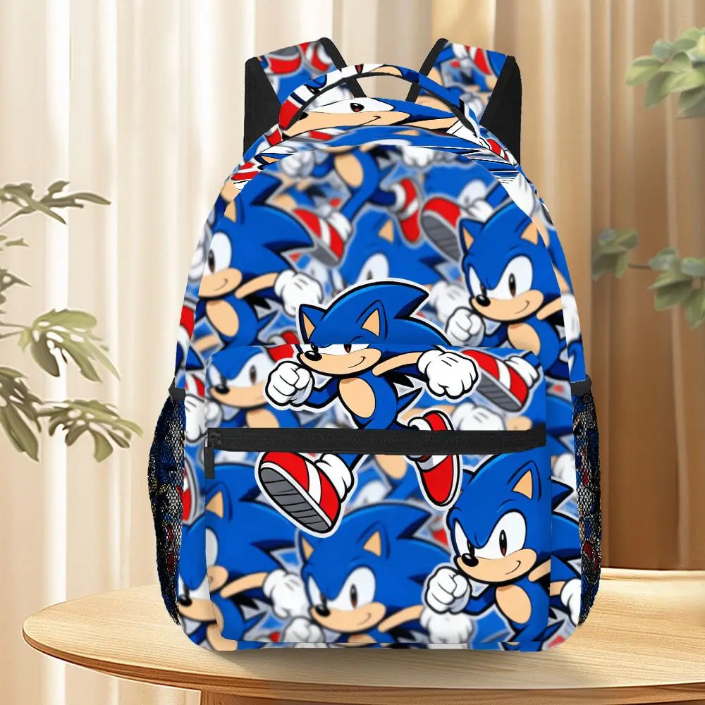 Cute Sonic The Hedgehog All Over Print Backpack Durable Casual Daypack With Mesh Pocket For School Picnic Travel