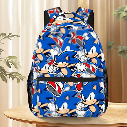 Cute Sonic The Hedgehog All Over Print Backpack Durable Casual Daypack With Mesh Pocket For School Picnic Travel