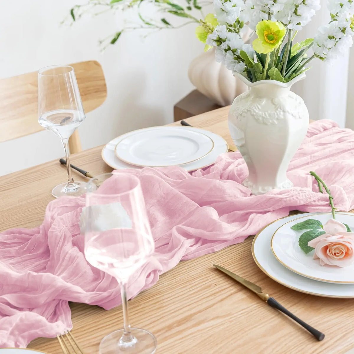 1PCS/6PCS 90*300CM Light Pink Cheesecloth Table Runner Boho Gauze Fabric Rustic Sheer Table Runners For Wedding Bridal Shower