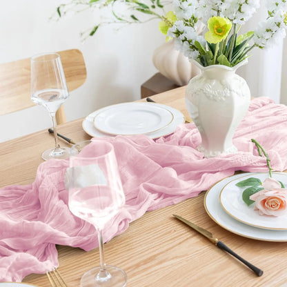 1PCS/6PCS 90*300CM Light Pink Cheesecloth Table Runner Boho Gauze Fabric Rustic Sheer Table Runners For Wedding Bridal Shower